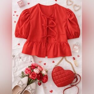 Red Short Sleeve Cardigan